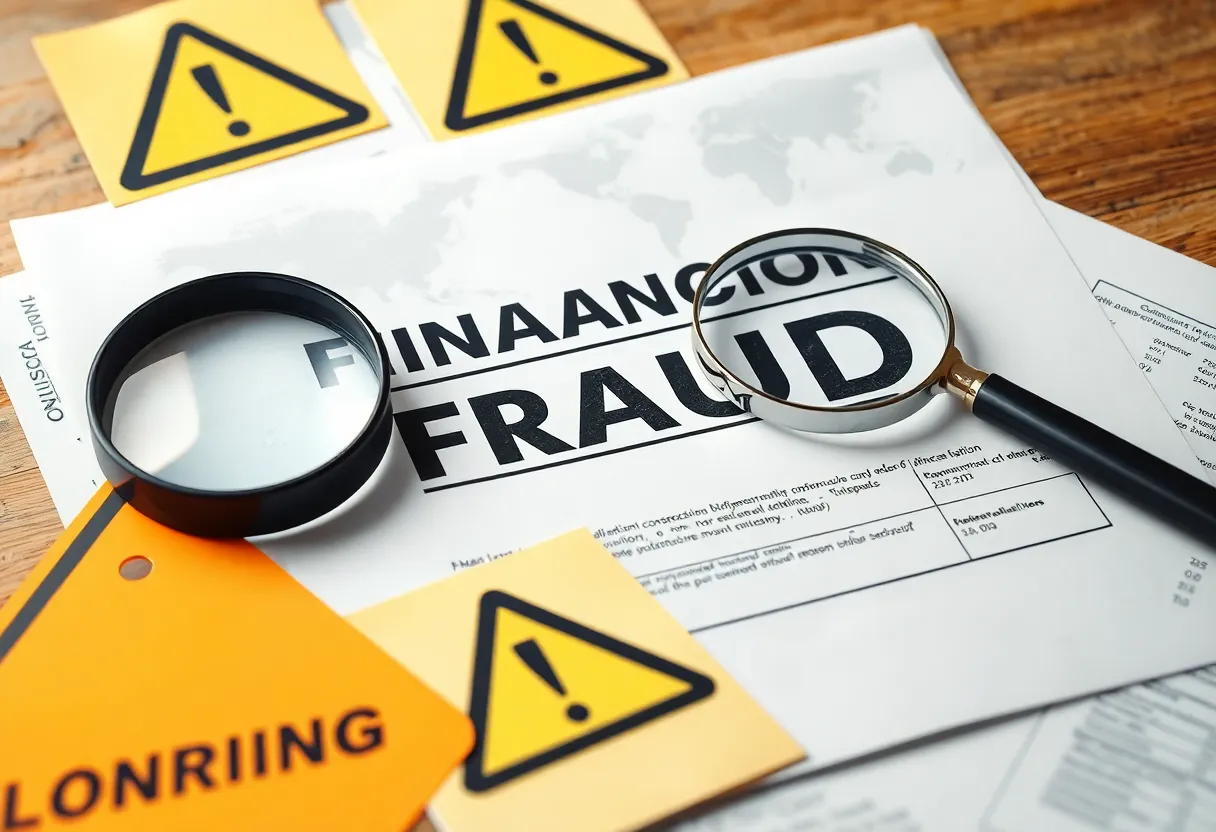 Abstract art depicting financial fraud with loan documents