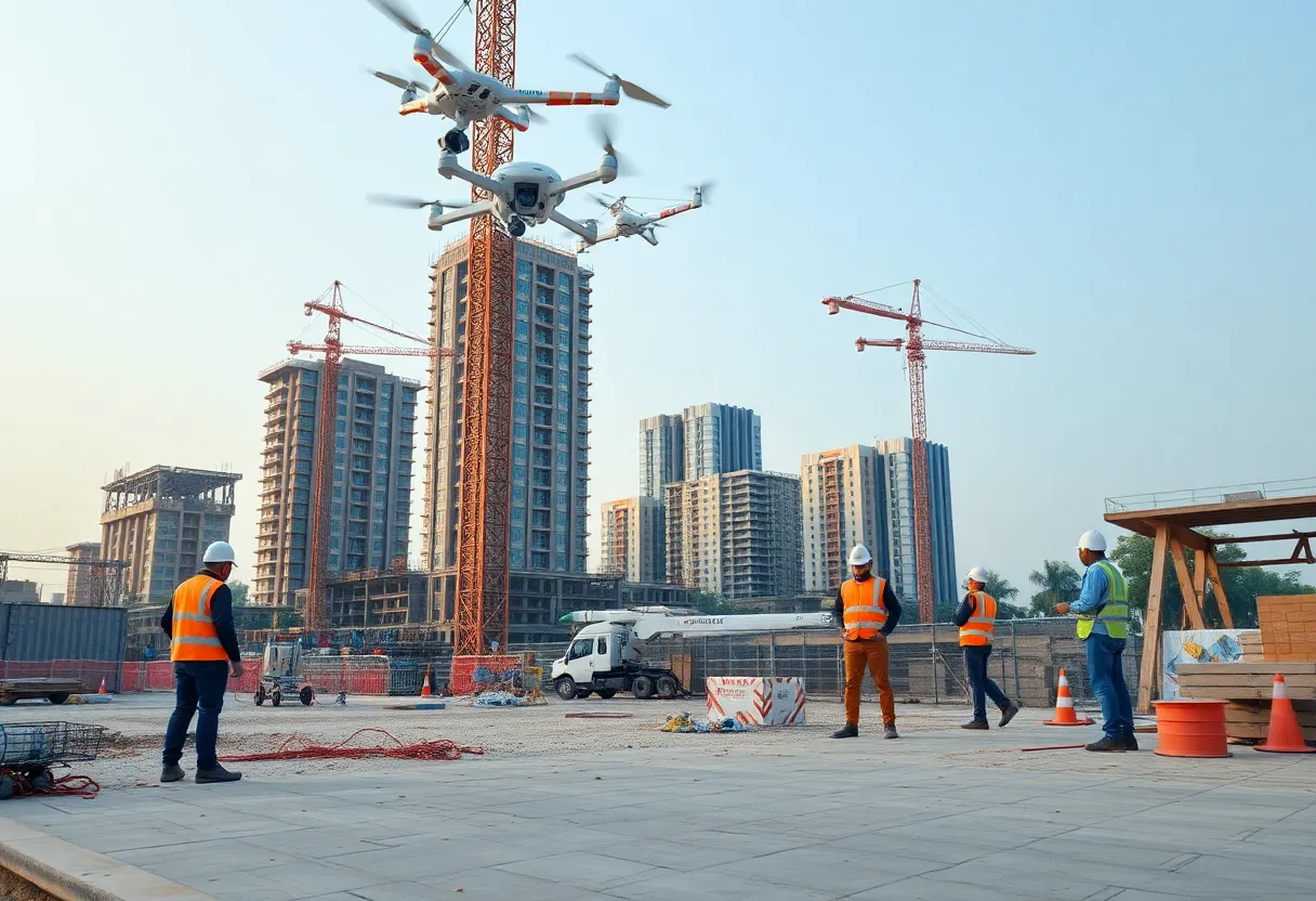 A high-tech construction site in India utilizing AI technology.