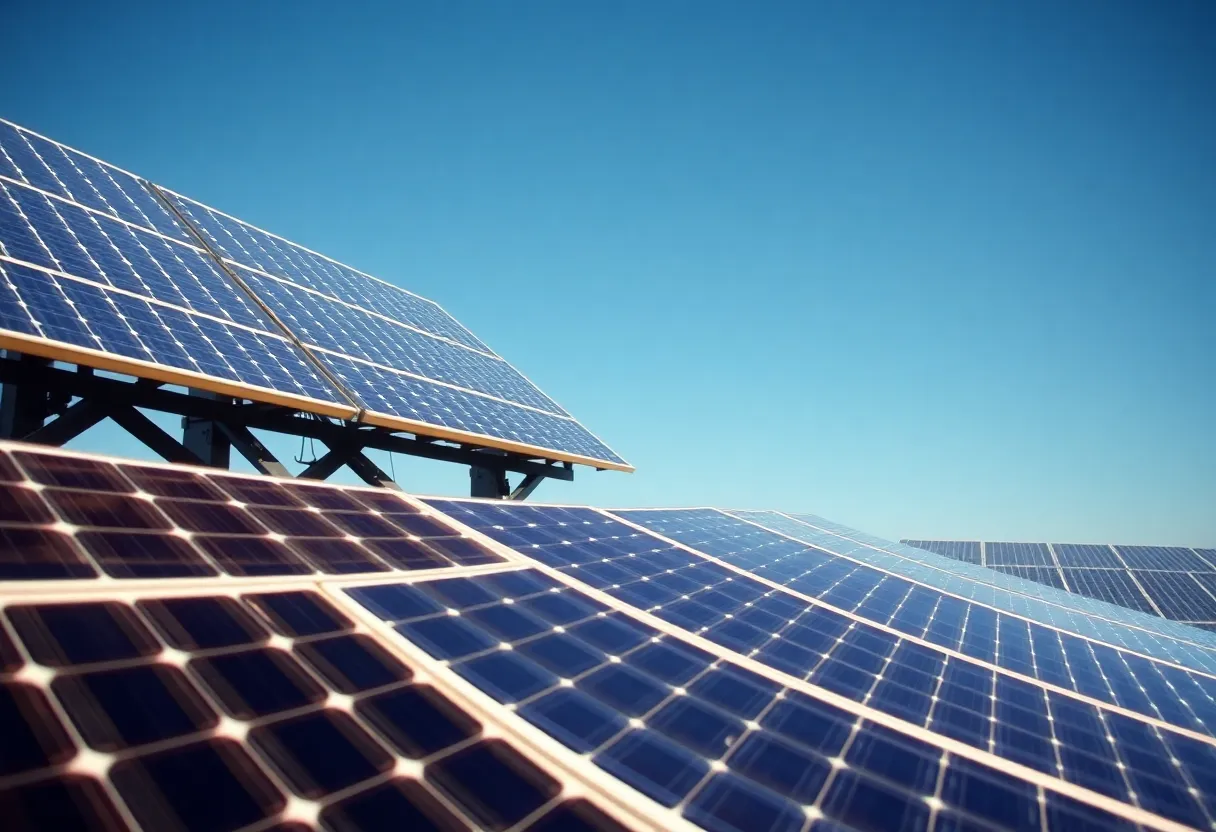 Illustration of solar panels and advanced technology in solar energy installation.