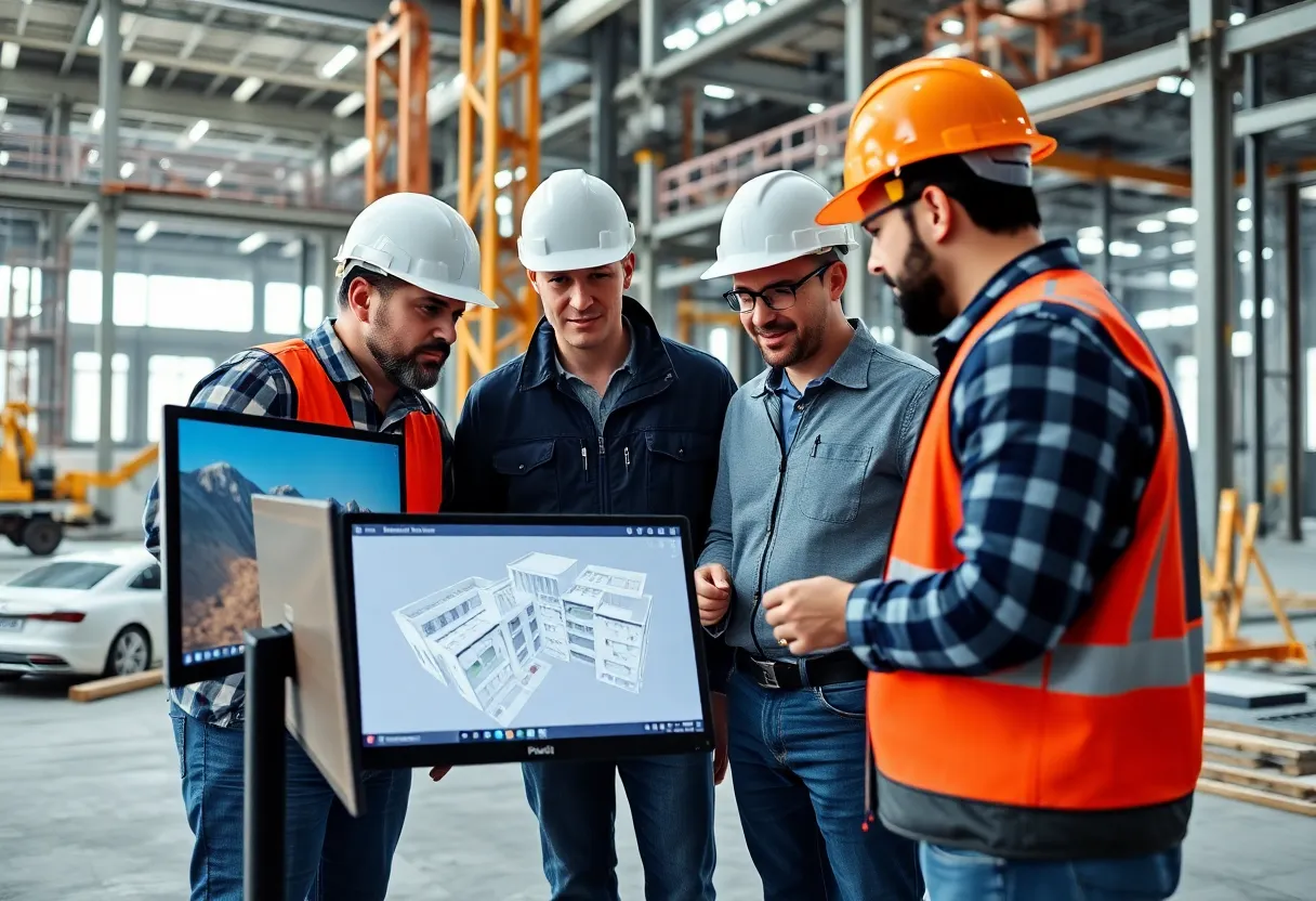 Construction team collaborating using enhanced BIM technology