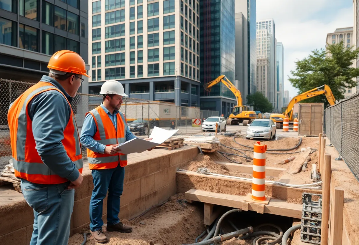 Construction site for the Covington Downtown Utility Project