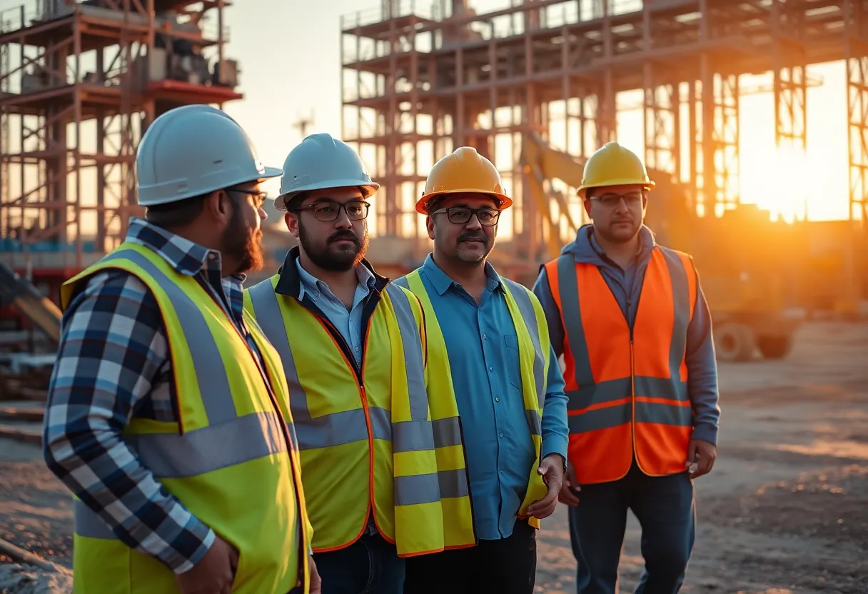 Construction workers starting their day at dawn in Nevada