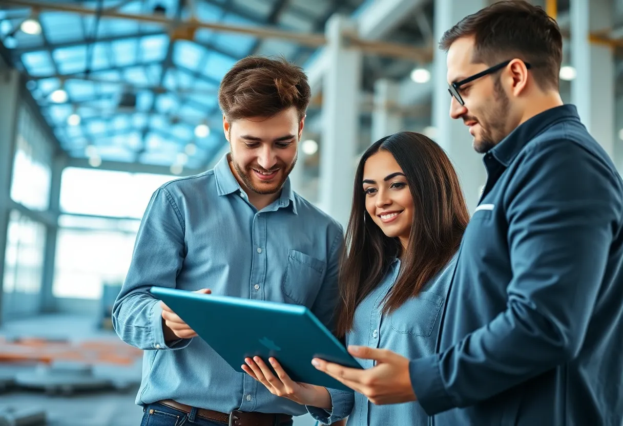 Team collaborating on project management software Info Track