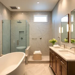 Luxuriously remodeled bathroom with modern design