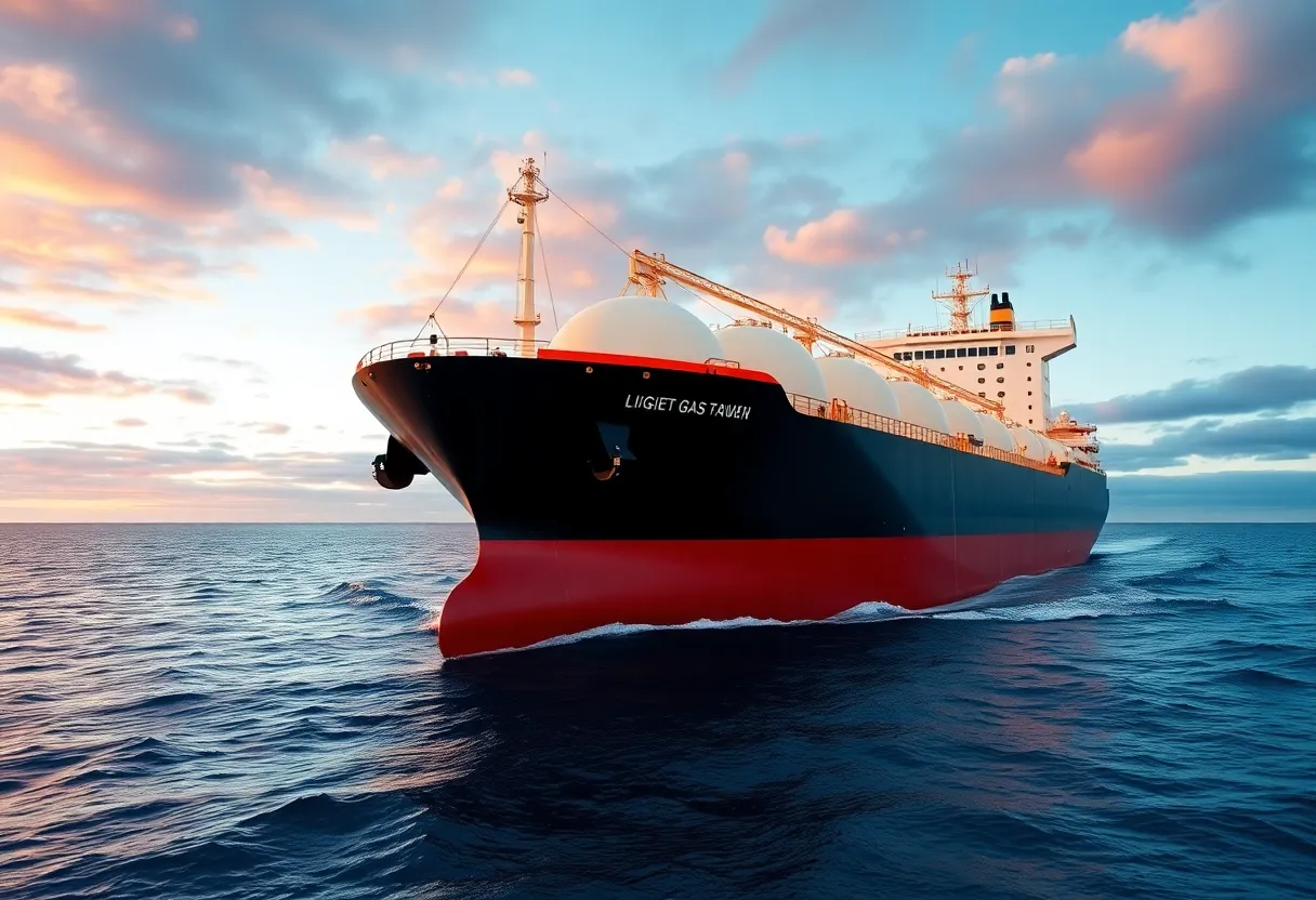 A state-of-the-art LNG carrier sailing on the ocean.