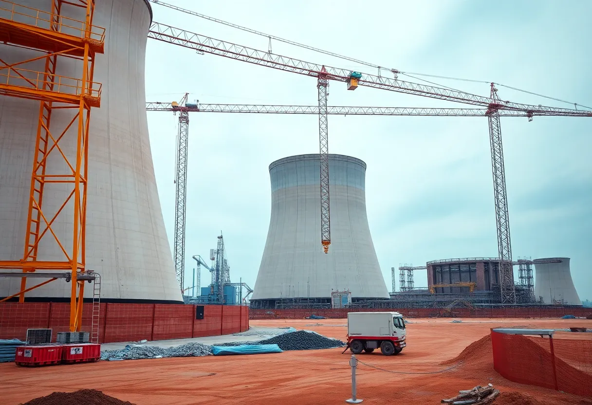Modern nuclear power plant under construction with advanced technology
