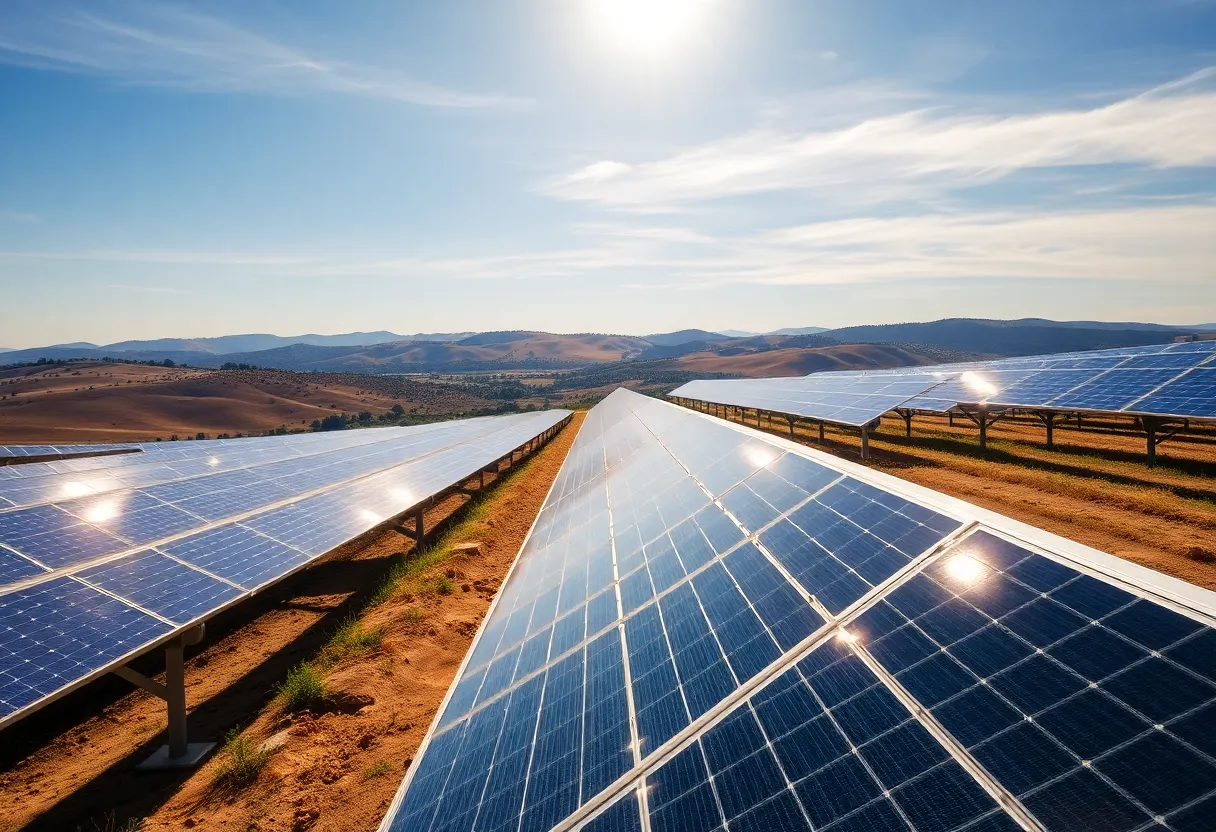 Solar power plants in Romania with solar panels under sunlight