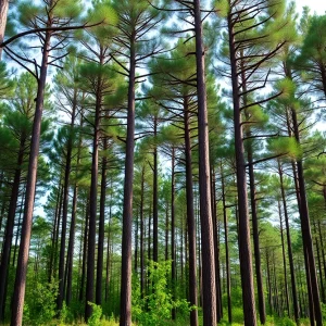 A scenic view of East Texas pine forest representing the timber industry
