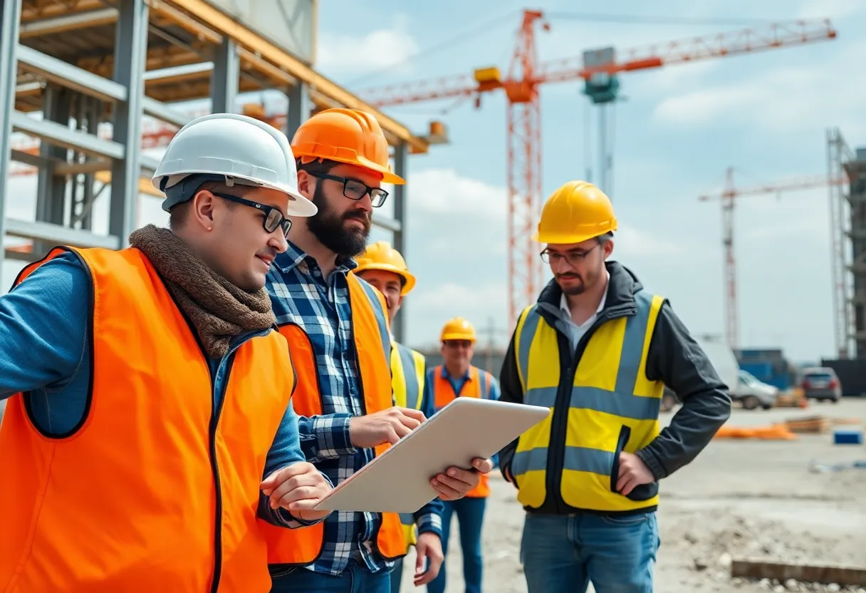 Construction team using advanced technology on site