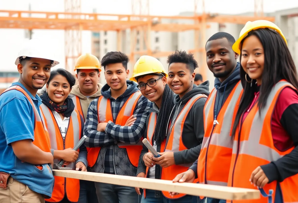 Youth participating in construction training program