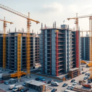 Construction site illustrating growth in building permits