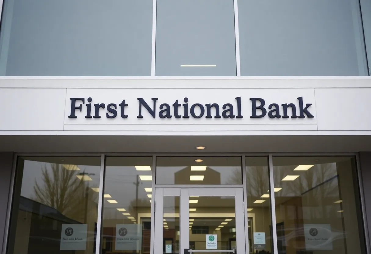Front view of First National Bank Alaska showcasing its modern architecture
