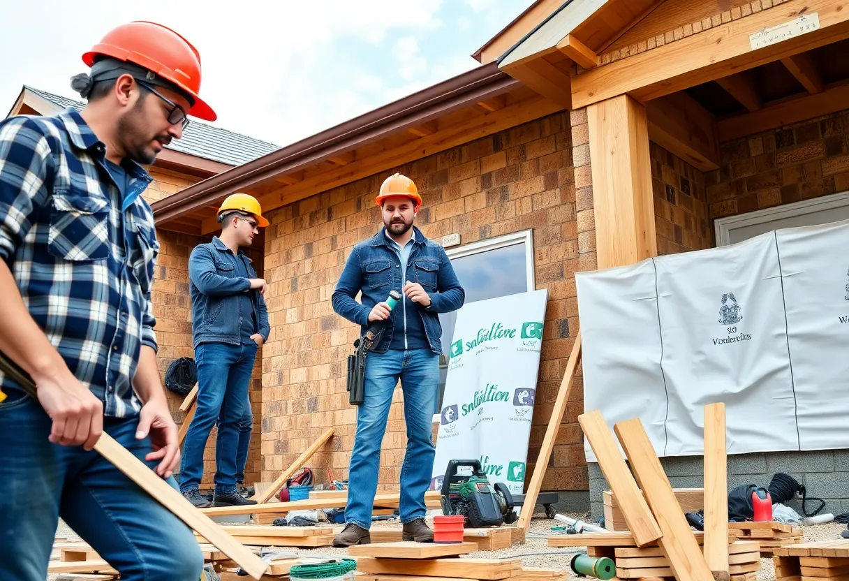Independent contractors working on a residential construction site