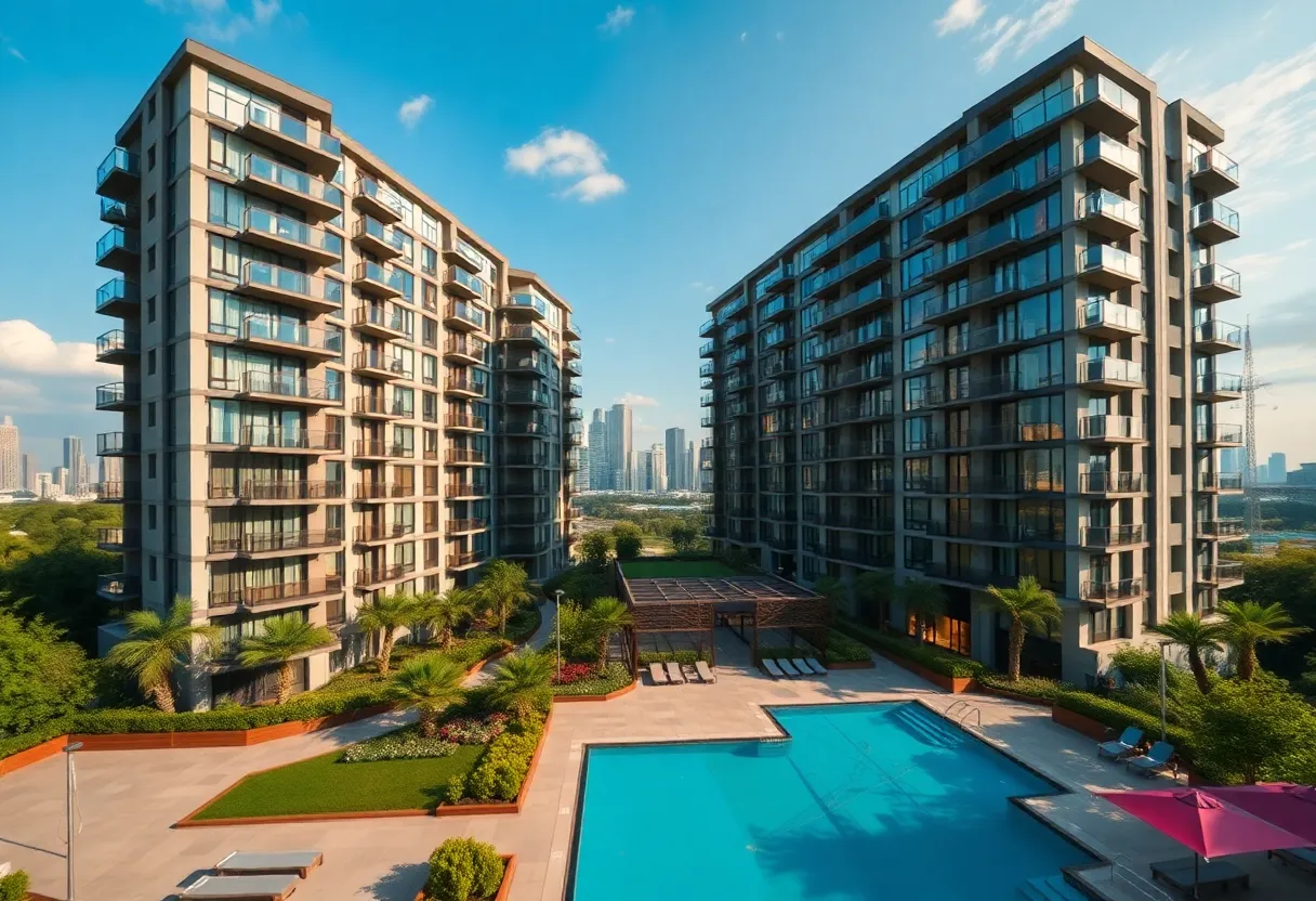 Exterior view of Oliver on the Hudson luxury community in Jersey City