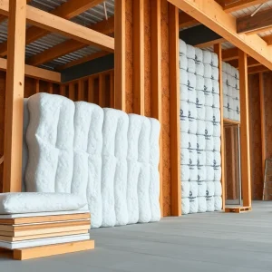 Construction site with polyisocyanurate insulation materials