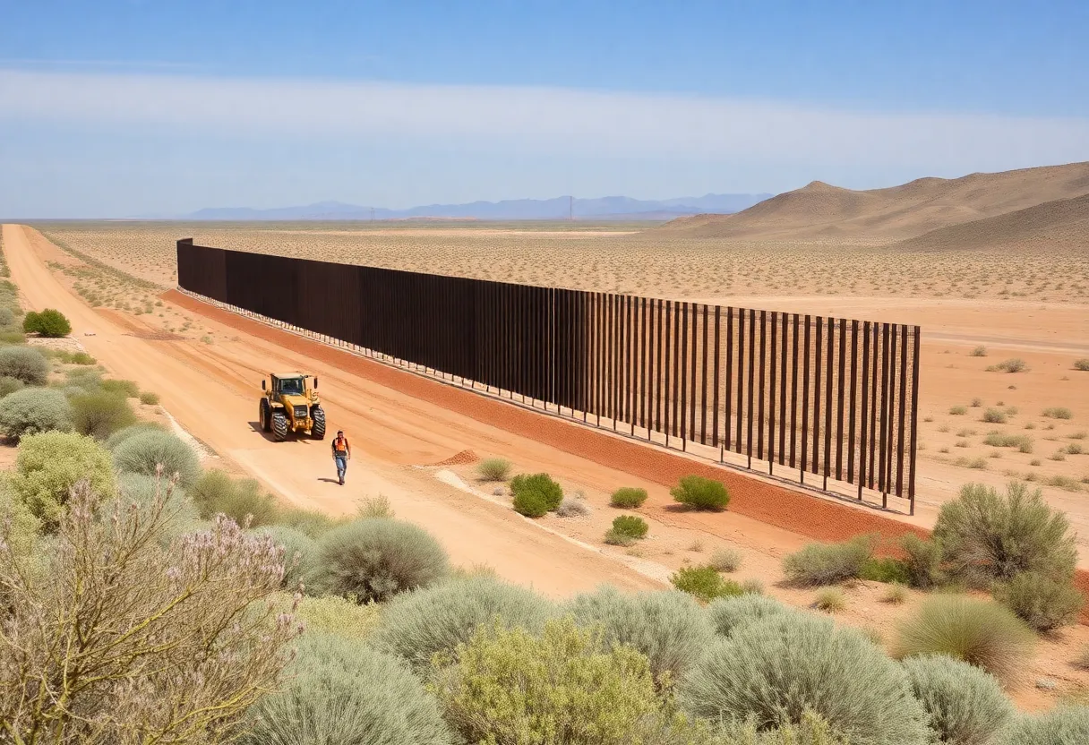 Construction of a border wall affecting wildlife corridor in Arizona