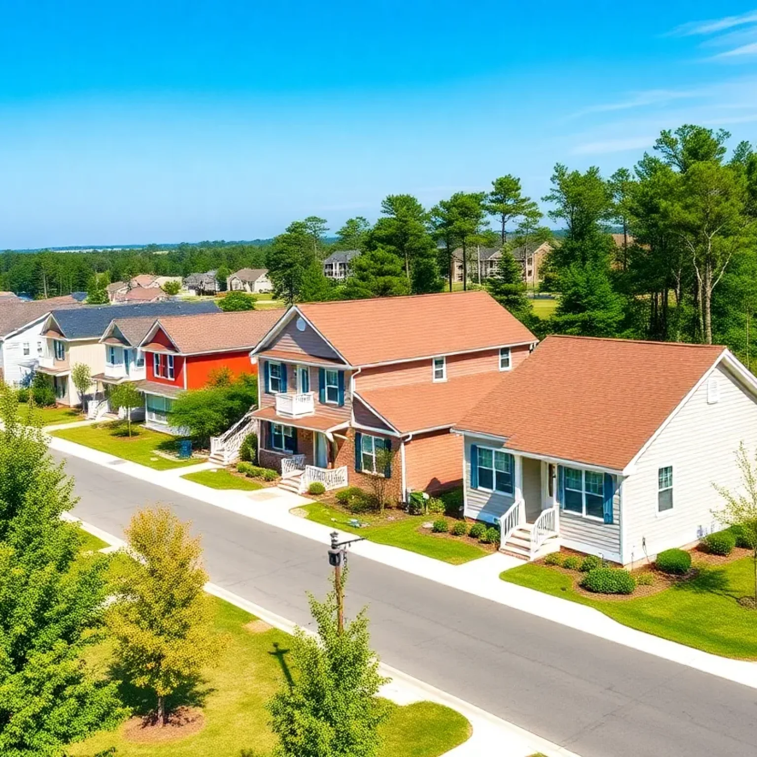 Suburban housing developments in Charleston, featuring modern designs and landscaping.