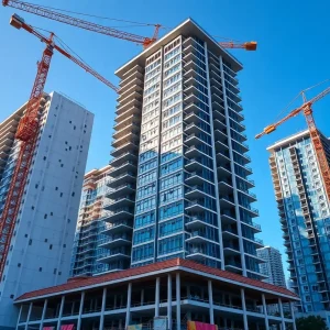 Modern construction site in Miami with cranes