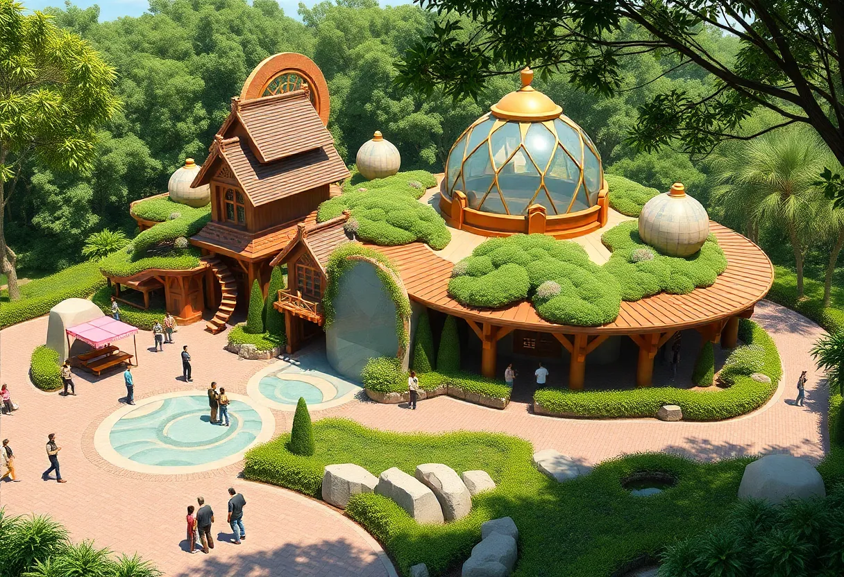 Artist's rendering of the new Epcot pavilion showcasing global cultures and eco-friendly design.