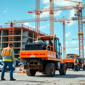 Active construction site in Florida with workers and machinery