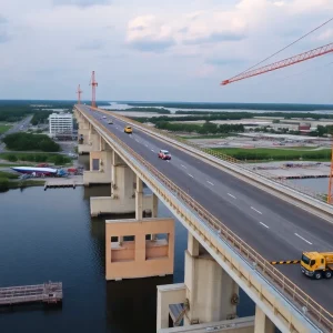 Construction of the new St. Johns River bridge in Jacksonville, Florida