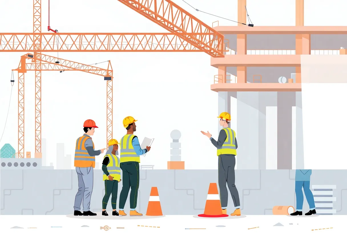 Diverse contractors collaborating on a construction site