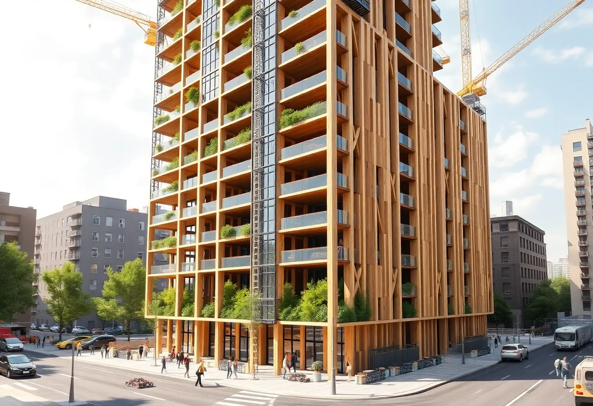 Rendering of Portland's mass timber skyscraper construction site
